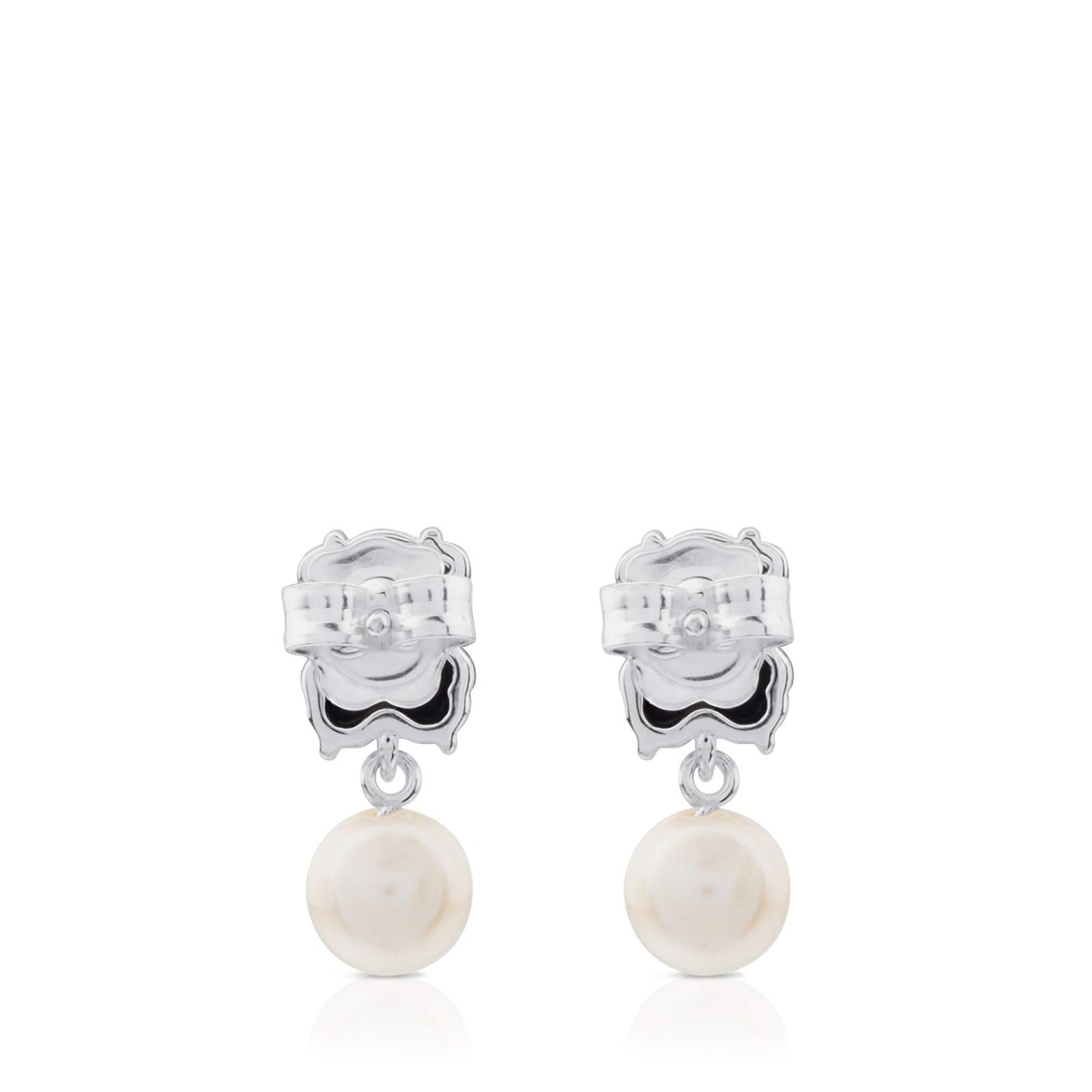 TOUS Pendientes de Plata de Primera Ley para Mujer con Motivo Oso Onix y Perla Cultivada Espinela, Fino y Elegante, Colección Erma