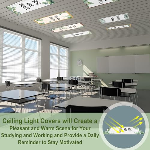 Image of Glooglitter 12 Pcs Fluorescent Light Covers 4 x 2 ft Magnetic Ceiling Light Cover Eucalyptus Motivational Lamp Filters for Classroom School Office Home Drop Decorative (Growth Style)