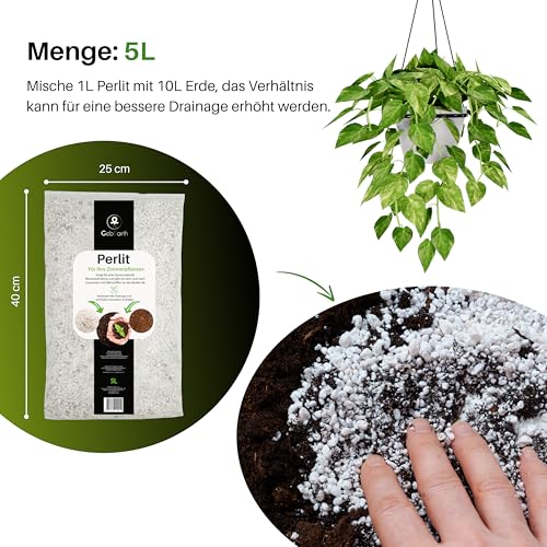 GebEarth® | Perlite für Pflanzen 5L | Körnung 2-6 mm | Verbessert die Wasserdrainage | Expandierte Perlite, ideal für Sukkulenten, Orchideen, Karnivoren und andere feuchtigkeitsempfindliche Pflanzen.