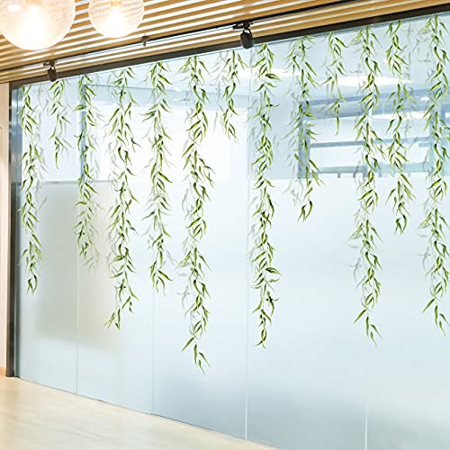 4 Sheets Hanging Willow Leaf Wall Decals Green Plants Wicker Wall Sticker Diy Removable Lifelike Willows Vine Wall Mural For Bedroom Kitchen Classroom Nursery Offices Closet Ceiling Home Decor #TOP4