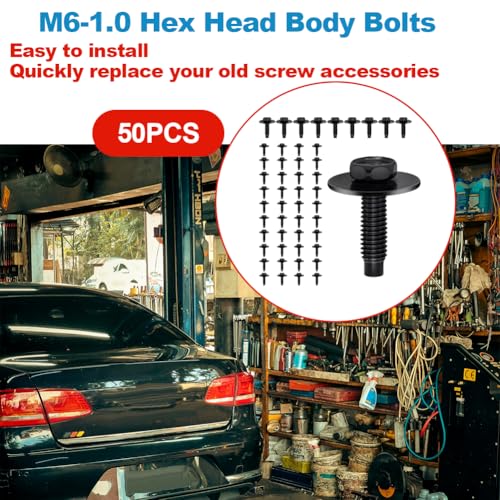 Image of 50pcs M6-1.0 Hex Head Body Bolts Bumper Fender Splash Shield Under Cover Hood,m6 Bolt,hex Bolts,10mm Bolt,20mm Washer