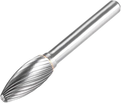 uxcell Archivos rotativos de carburo de tungsteno vástago de 14 ", herramienta de rebabas rotativas con forma de llama de corte único de 0.394 in de