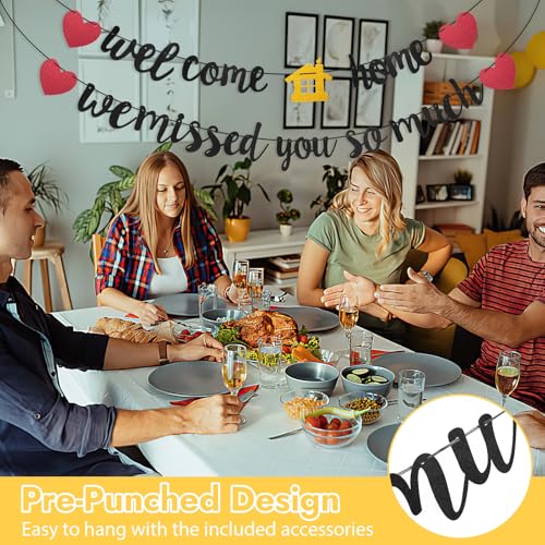 Welcome Home Banner,Schwarz Willkommen Zuhause Deko,Herzlich Willkommen Girlande,Welcome Back Banner für Familie Party Rückkehr Familienfeiern (Schwarz A)