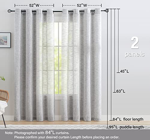 Image of Treatmentex Semi Sheer Curtains Grey Burlap Faux Linen Curtain Panels for Small Windows 45 inch Long Light Filtering Country Rustic Grommet Top Window Drapes 52 inch w 2 pcs