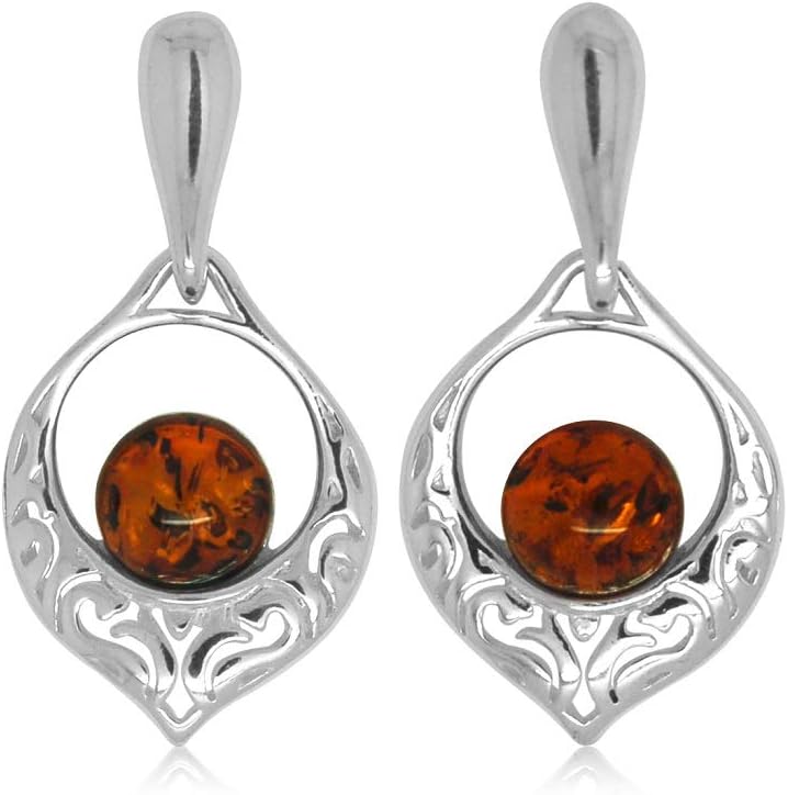 GOLDMAJOR STERLING SILVER AMBER ROUND STONE EARRINGS
