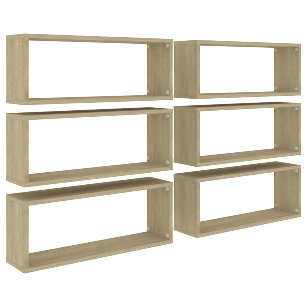 Regał w kształcie kostki, 6 szt. dąb sonoma 60 x 15 x 23 cm, pływające półki ścienne z materiału drewnopochodnego na książki, dekoracje, przedmioty kolekcjonerskie, uniwersalny montaż na