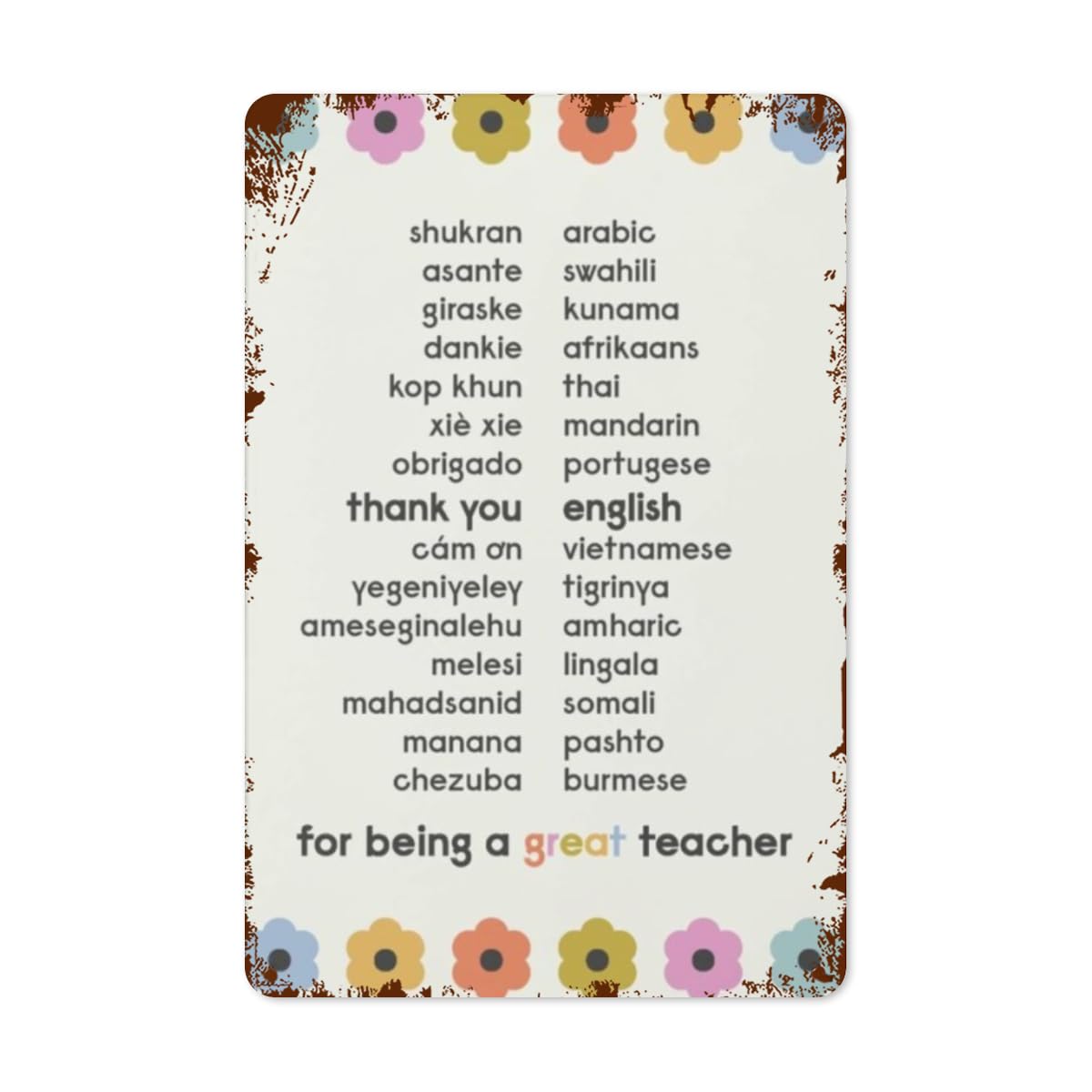 Kwqdozf As Pic Vintage Thank You Languages Metal Tin Sign, Multicultural Wall Decor, Inspi