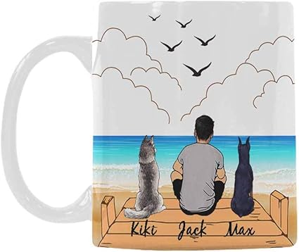 Amazon Co Jp 名前入りマグカップ 犬 ママ 犬 お父さん どんな犬種にもカスタム可 ペットの名前 写真 ペットのメモリアルコーヒーカップ 誕生日に 男性1人と犬2人 Seaview 11オンス ホーム キッチン