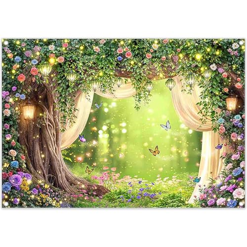 YCUCUEI 7x5ft Fabric Enchanted Forest Fairytale Photography Backdrop