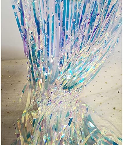 CHRORINE 6.5Ft/2M Rainbow Tinsel Foil Fringe Curtains Christmas Curtains Party Streamers Backdrop for Unicorn Rainbow Birthday Hen Party Bridal Shower Decorations Supplies