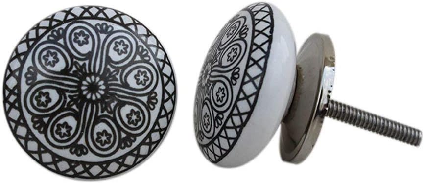12 Knobs White & Grey Hand Painted Ceramic Knobs Cabinet Drawer Pull (Black)