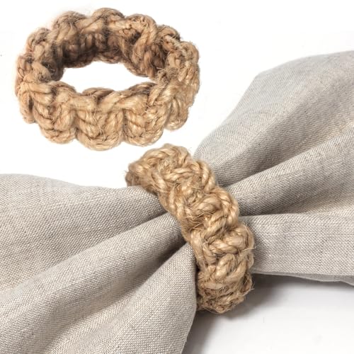 Boho Napkin Rings Set of 6, Handwoven Natural Jute Napkin Rings, Boho Style Table Decor, Wedding Decor - Thumbnail 2