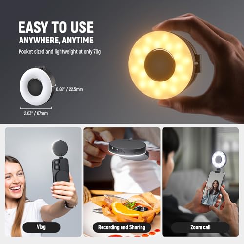 NEEWER ENTRY LEVEL VERSION Magnetic Selfie Light Compatible with MagSafe iPhone, 4 Mode CRI95+ 914lx 1.5W Plastic Folding Small LED Phone Fill Ring Lighting for Recording Makeup Video Conference,NL40R by NEEWER - Image 5