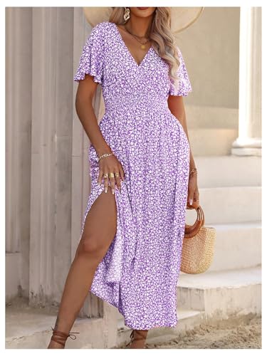 Image of Floerns Women's Plus Size Boho Floral V Neck Short Sleeve A Line Long Dress