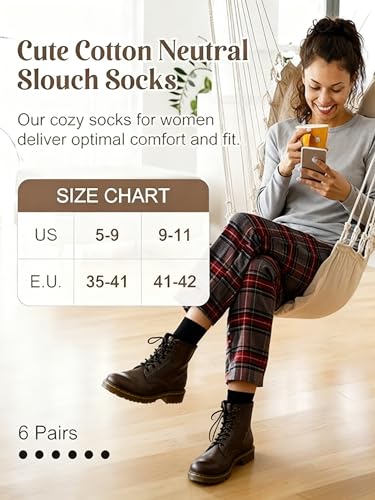 Image of YSense Women's Cotton Crew Socks 6 Pairs, Long Cute Aesthetic Neutral Athletic Boot Socks for Women Stocking Stuffers Gifts