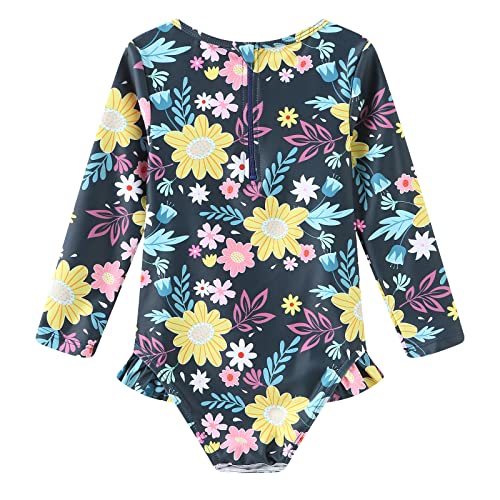 Image of Baby Girls One Piece Swimsuits Long Sleeve Rash Guard for Kids Girls UPF 50+ Sun Protection Swimshirts