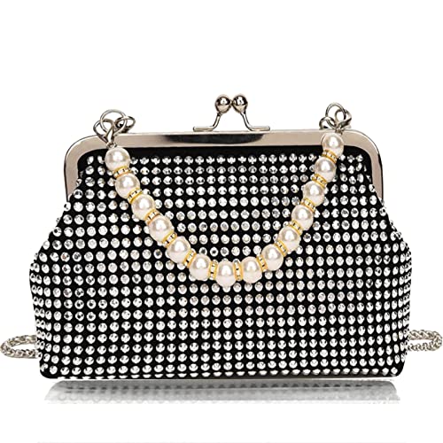 Abuyall Rhinestone Clutch Purses For Women Pearl Clutches Bags Kiss Lock Evening Handbags Formal Wedding Party Prom Silver-Pearl #TOP7