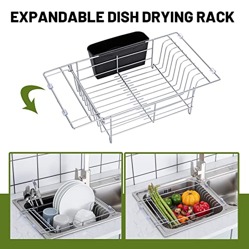 Dish Drying Rack,Expandable Sink Drying Rack For Kitchen Counter,Over Sink Or In Sink Dish Drying Rack,Dish Rack With Removable Utensil Holder,Rustproof Dish Drainer Dish Drying Rack For Kitchen Sink #TOP3