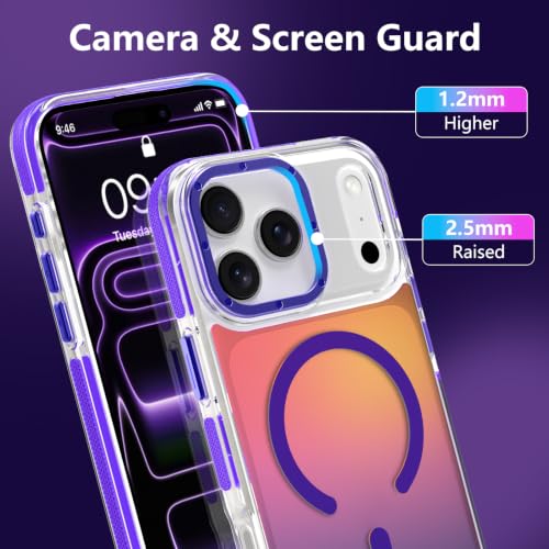 Image of Magnetic Case for iPhone 17 Pro [Compatible with Magsafe] [Cute Fashion Fluorescent Design] [1 Screen Protector] Slim Translucent Matte Case for iPhone 17 Pro 6.3 inch 2025, Purple