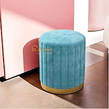 Ottoman Stool for Living Room Sitting Pouffes Upholstered Pouffe Puffy for Foot Rest Home Furniture Mudda Pouf Round Sitting Foot Stool for Office Room Décor - Blue