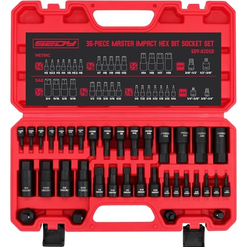 Hex Bit Impact Socket Set: 36-Piece with 4 Adapters, 1/4