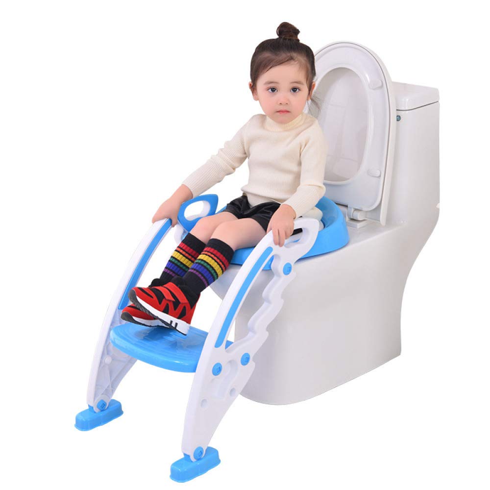 Reductor De WC Plegable, Asiento De Inodoro para Inodoro Entrenador De Inodoro para Niños Pequeños con Escalera De Taburete para Niño Y Niña,Blue