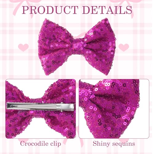 2 piezas Pinzas de moño con lentejuelas rosa brillante, clips de pelo con forma de moño para mujer, accesorios para fiesta y bodas miniatura 3