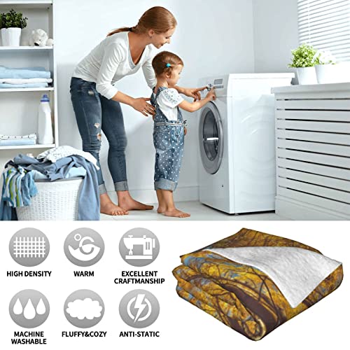 Autumn Yellow Trees Printed Throw Blanket Ultra-Soft Fuzzy Blanket Warm Blanket Fluffy Reversible Blanket For Bed And Couch #TOP6