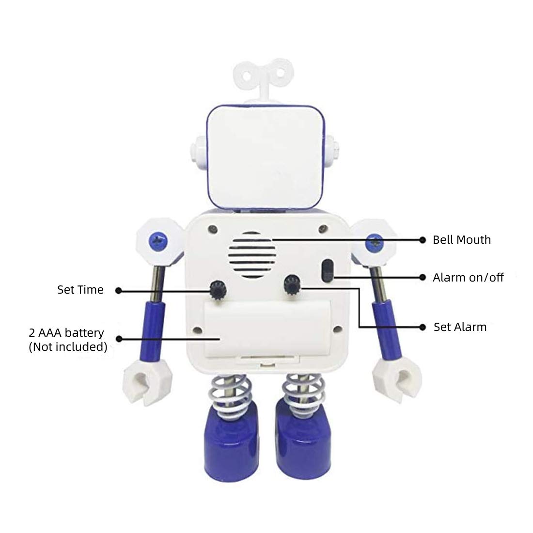 Diskary Roboter Wecker,Nicht tickende Wecker mit blinkenden Augen Lichtern und drehbarem Arm,Geschenk an Kinder (Blau)