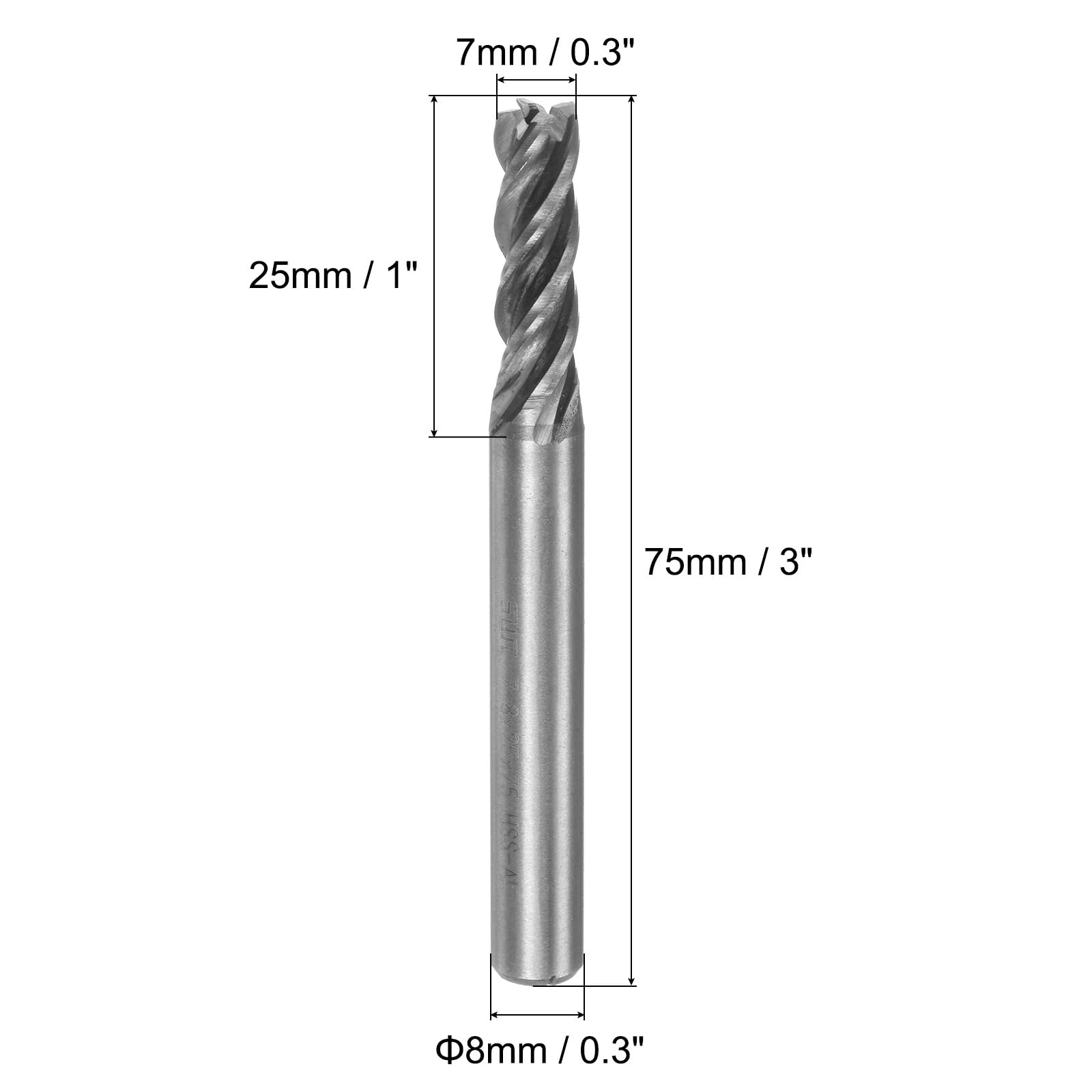 QUARKZMAN 2pcs 7mm x 8mm 4 Flûtes Hélicoïdal Groove Droit Queue HSS-AL Fin Fraise Fraisage Fraise Outil