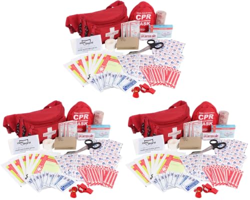 Image of Ever Ready First Aid, Fanny Pack /Hip Pack, Fully Stocked First Aid Kit with Adult & Infant CPR Combo Masks (72 Piece Set) (Pack of 3)
