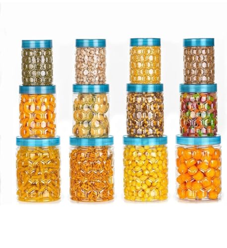 Clazkit Plastic Airtight Container Set | Food grade and BPA free Container | Durable & Shatterproof Body |Air tight seal & Stackable |Transparent|set of 12-Blue