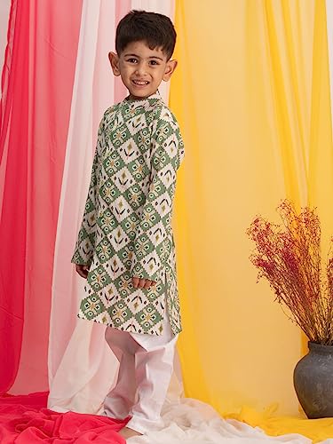 Image of VASTRAMAY Boys Cotton Kurta Pyjama Set - Kantha Work Ethnic Wear for Janmashtami, Rakhi, Diwali & Festive Celebrations