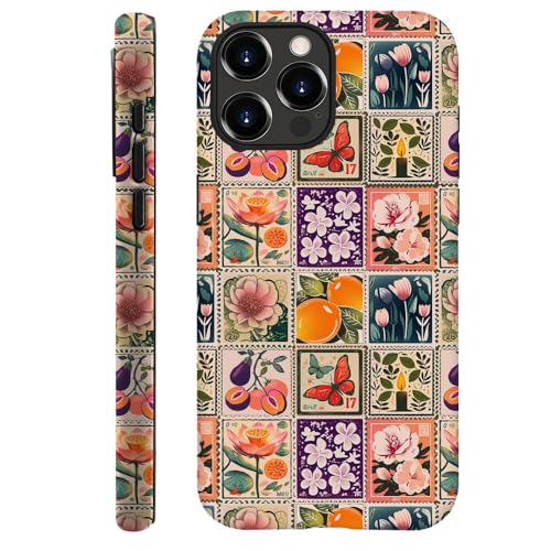 Image of kiritfox Case Compatible with iPhone 14 Pro Max,Hybrid 2-Layer Hard Shell,Shockproof Soft for Girl Women,Retro Flower Butterfly Stamp Collage