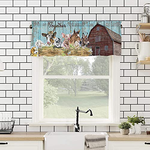 Warm Tour Farmhouse Animal Kitchen Window Curtain Valance, Rustic Farm Retro Wooden Barn Rod Pocket Valance Windos Treatments Drapes,1 Panel Short Curtains For Living Room/Bathroom/Bedroom #TOP3