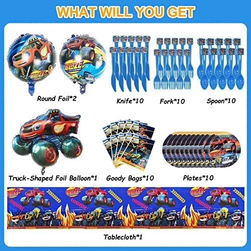 Youther 154Pcs Birthday Party Supplies, With Banner, Cake Toppers, Cupcake, Latex Balloon, Foil Balloons, Tablecloth, Goody Bags, Tableware Sets, And Stickers, Truck Decorations For Kids #TOP2