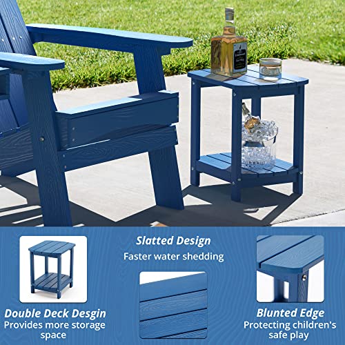 Lue Bona Adirondack Outdoor Side Table, Navy Blue Poly Outdoor Patio End Table Weather Resistant, Pool Composite Plastic Morden Side Table For Patio, Pool, Porch, Garden, Lawn #TOP3