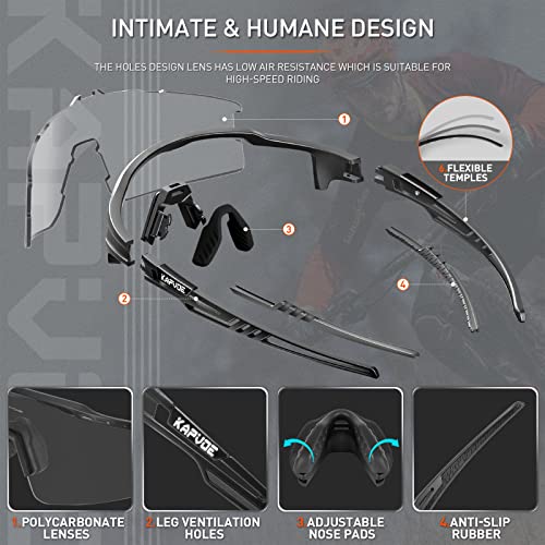 Kapvoe Photochromic Cycling Glasses Uv400 Protection Mountain Bike Clear Sports Sunglasses For Men Women Mtb Bicycle Riding Baseball Running Driving Fishing Golf 01 #TOP3