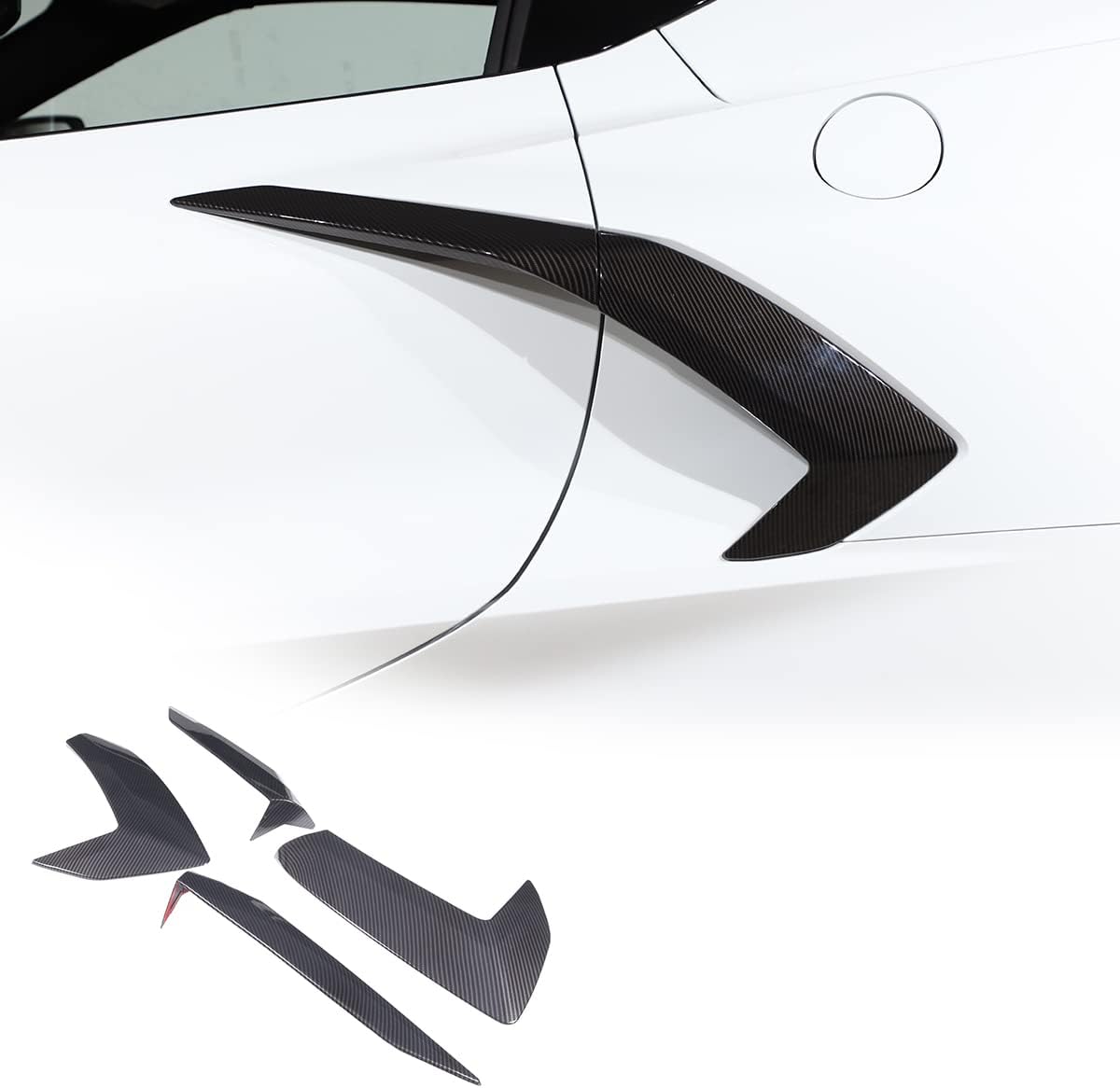 Daeiclru Car Exterior Body Side Air Outlet Cover Trim Compatible with Chevrolet Corvette C8 2020-2023, 4Pcs Side Fender Vent Door Trim Cover (Carbon Fiber Pattern)