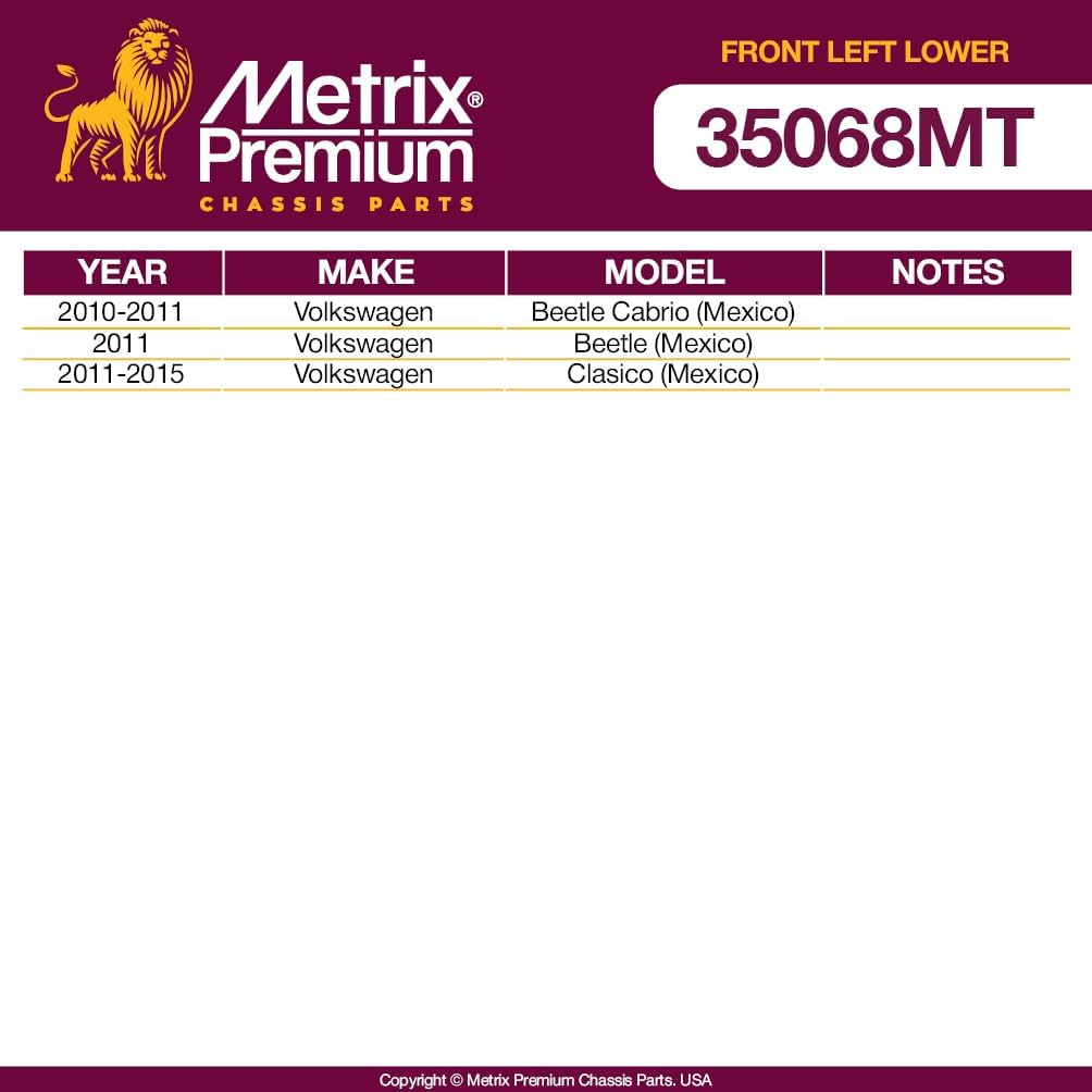 Metrix Premium Chassis Parts - Front Left Lower Control Arm w Ball Joint & Bushing Assembly Fits 01-05 Seat Leon, 01-05 Toledo (Mexico), 98-10 Volkswagen Beetle, 99 Golf, 524-143, Made in Europe