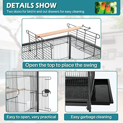 Bird Cage With Stand Wrought Iron Large 35/53-Inch Flight Cage For Parakeets Cockatiels Lovebirds Macaw Conure Birdcages With Wheels #TOP4