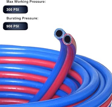 Oxygen Acetylene Hose,50FT 300PSI 1/4 Twin Welding Torch Hose with 9/16-18 B fittings Oxy Acetylene Oxygen Cutting Industrial (50FT)