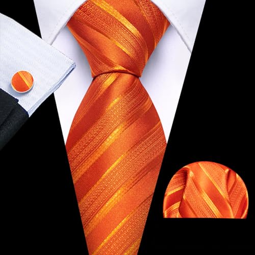 Image of Barry.Wang Tie Sets for Men Silk Stripe Necktie Woven Checkered Handkerchief Cufflinks Formal Business Wedding