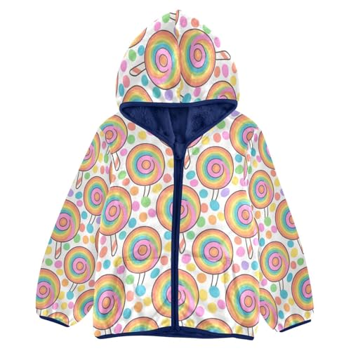 Colorful Lollipops on White Background Toddler Fleece Jacket Girl Boys Hooded Fleece Jacket Coat