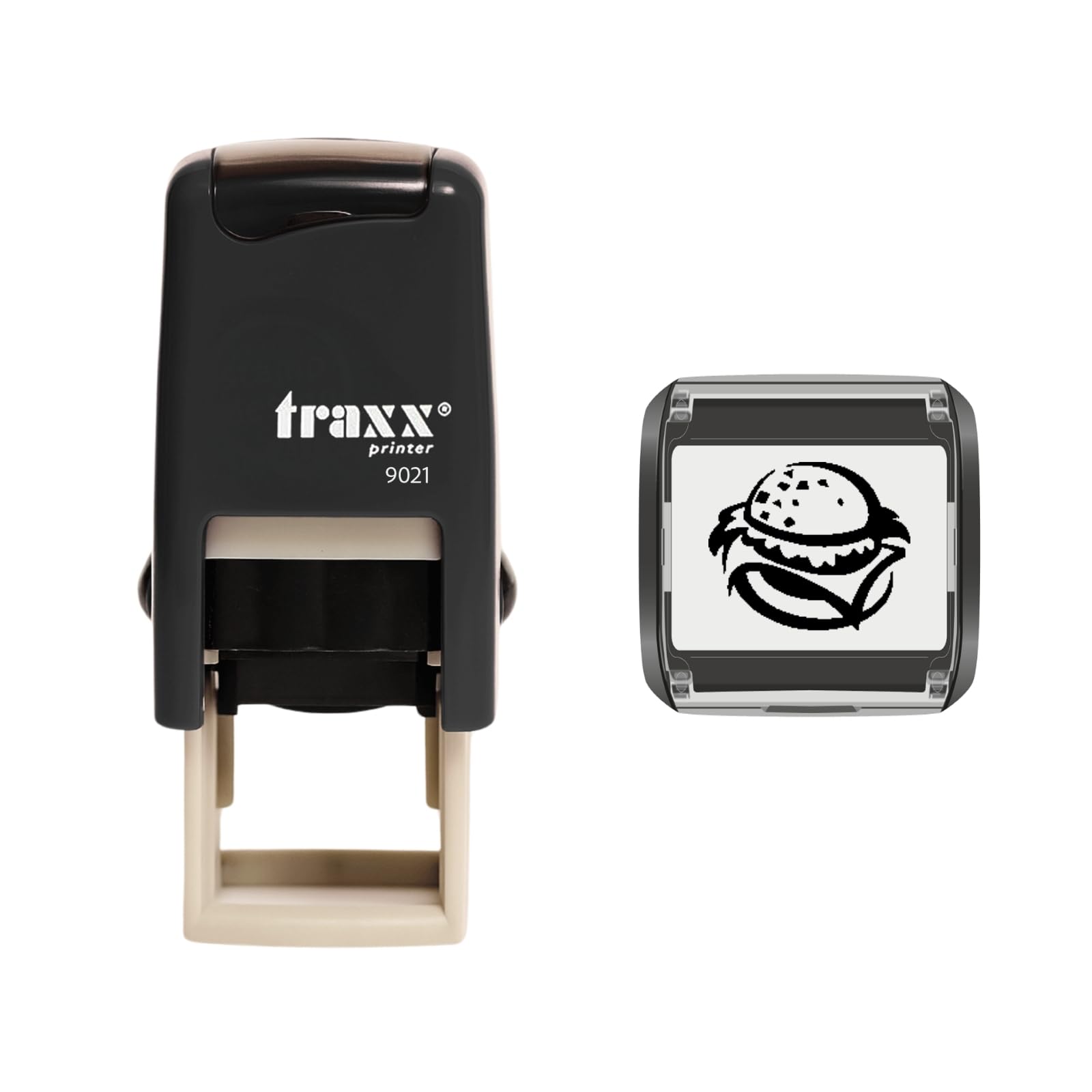 Traxx 9021 Loyalty Card Self Inking Rubber Stamp Burger Shop Fast Food Takeaway A Black Burger Bun Design