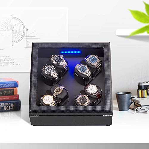 Jins&Vico Watch Winder, [Newly Upgraded] Piano Finish Carbon Fiber Exterior And Soft Flexible Watch Pillows Automatic Watch Winder Box, 8 Winding Spaces With Built-In Illumination (Carbon Fiber) #TOP7