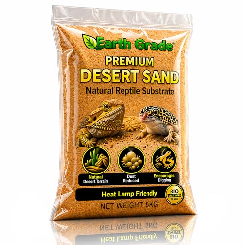Earth Grade Sable du désert 5 kg – Substrat naturel pour reptiles pour dragons barbus, geckos et lézards – Réduction de la poussière, sans danger pour la lampe – Encourage le creusement naturel et le