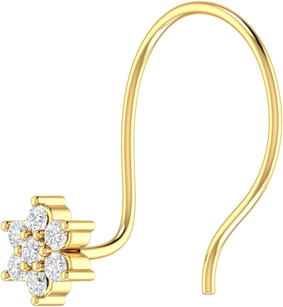0.04 Carat Natural Diamond Star Nose Pin Stud in 14K Solid Gold Nose Stud - IGI Certified (I1-I2 Clarity)