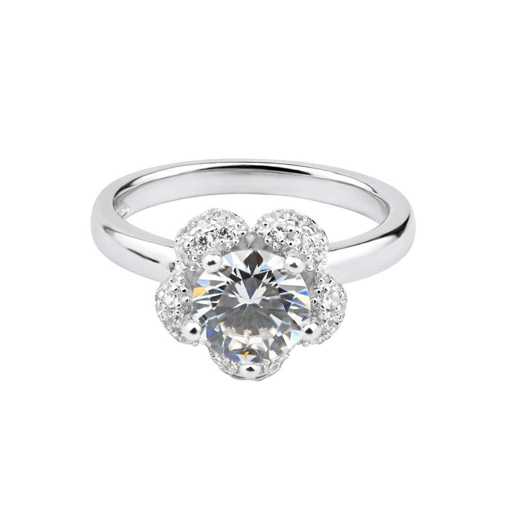 925 Sterling Silver Ring For Women | Floral Design Finger Band Minimalist Jewelry | Lightweight Daily Accessory For Party & Casual | Gift Idea For Birthday Anniversary & Wedding – White