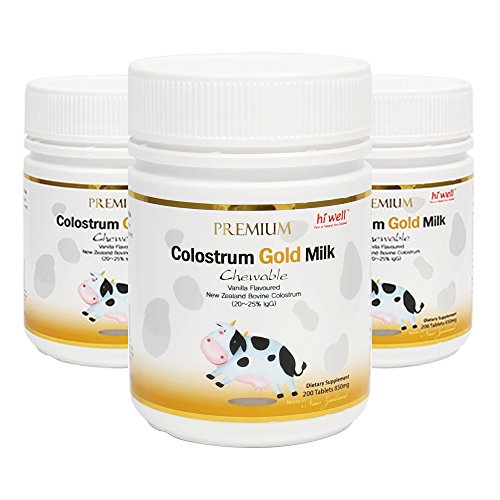 Hi Well Premium New Zealand Bovine Colostrum Gold Milk 200 Chewables Tablets Immunoglobulin G (Igg) 20~25% (Pack Of 3) #TOP1